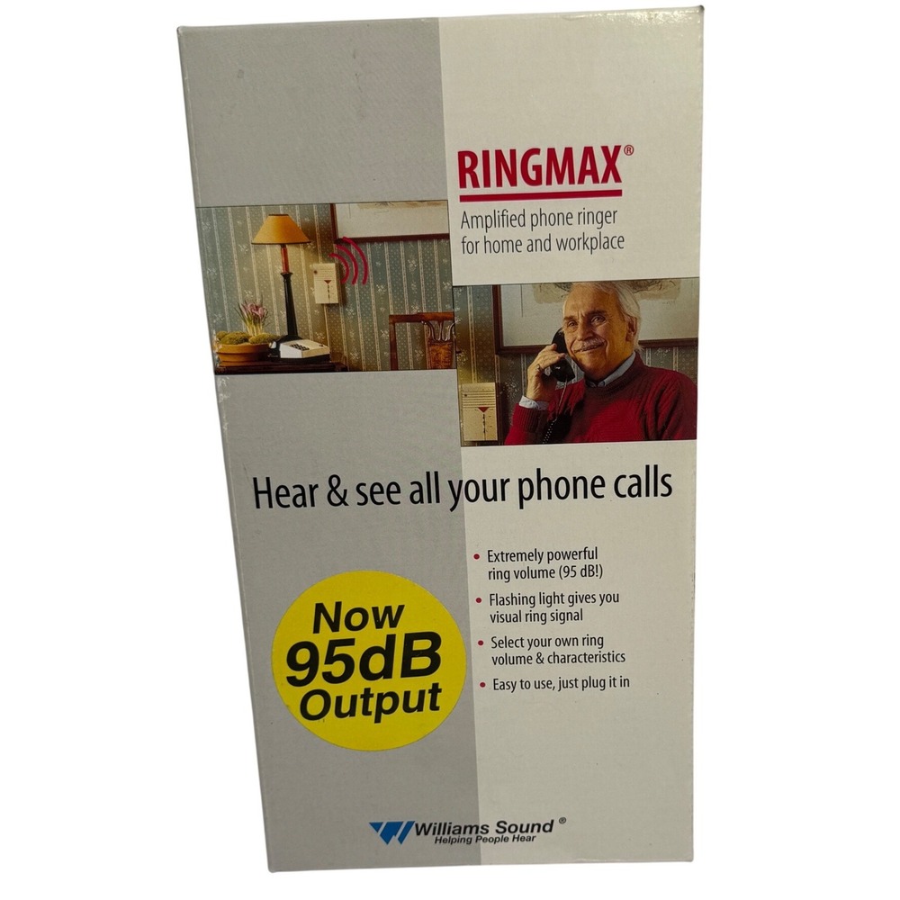 Ringmax Amplified Phone Ringer 95dB‎ Flashing Light Williams Sound New Open Box